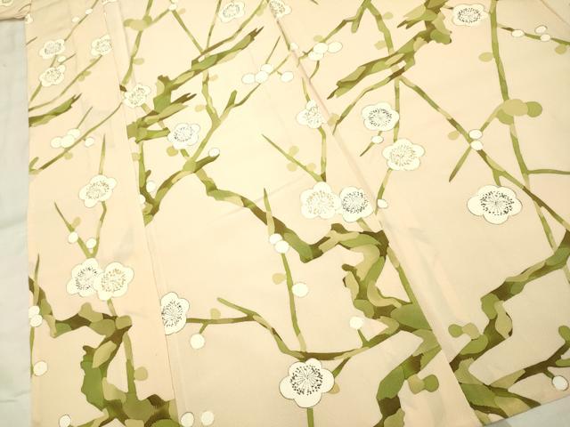 平和屋着物▽上質な小紋　単衣　手描き　枝梅文　金彩　鬼しぼ縮緬　正絹　逸品　DAAP7471du