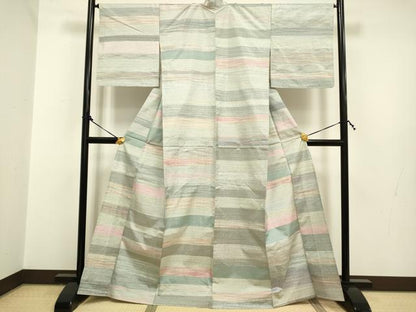 平和屋着物▽本場縞大島紬 単衣 横段文 武島織物謹製 証紙付き 正絹 逸品 DAAP7473du