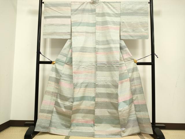 平和屋着物▽本場縞大島紬 単衣 横段文 武島織物謹製 証紙付き 正絹 逸品 DAAP7473du