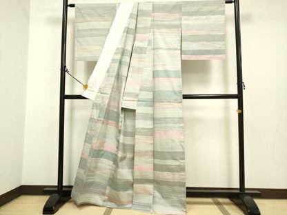 平和屋着物▽本場縞大島紬 単衣 横段文 武島織物謹製 証紙付き 正絹 逸品 DAAP7473du