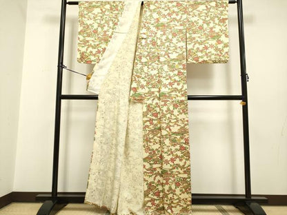 平和屋着物▽上質な小紋　単衣　型染　流水風景花鳥文　正絹　逸品　DAAP7476du