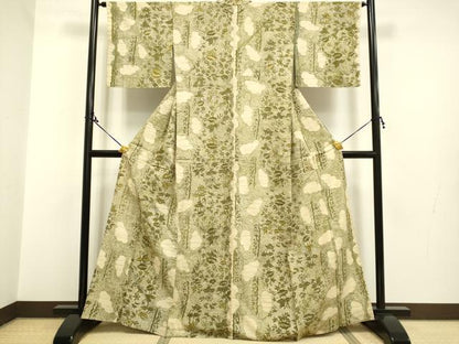 平和屋着物▽上質な紬 単衣 洋花文 正絹 逸品 DAAP7513du