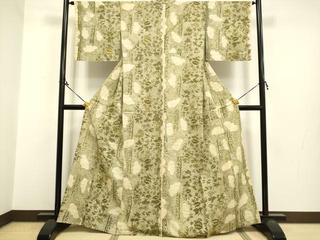 平和屋着物▽上質な紬 単衣 洋花文 正絹 逸品 DAAP7513du