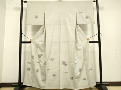平和屋着物▽本塩沢 訪問着 単衣 作家物 やまだ織 型染 花鳥丸文 正絹 逸品 DAAP7514du