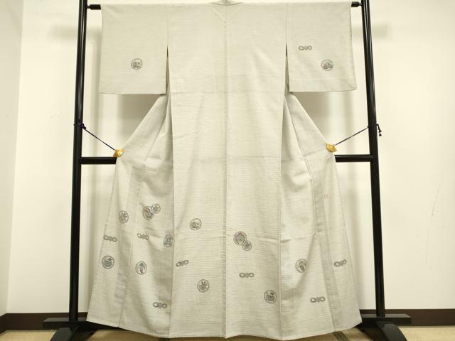 平和屋着物▽本塩沢 訪問着 単衣 作家物 やまだ織 型染 花鳥丸文 正絹 逸品 DAAP7514du