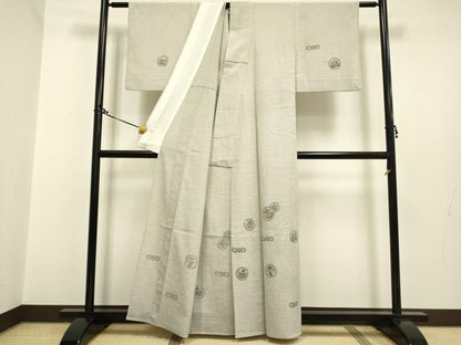 平和屋着物▽本塩沢 訪問着 単衣 作家物 やまだ織 型染 花鳥丸文 正絹 逸品 DAAP7514du