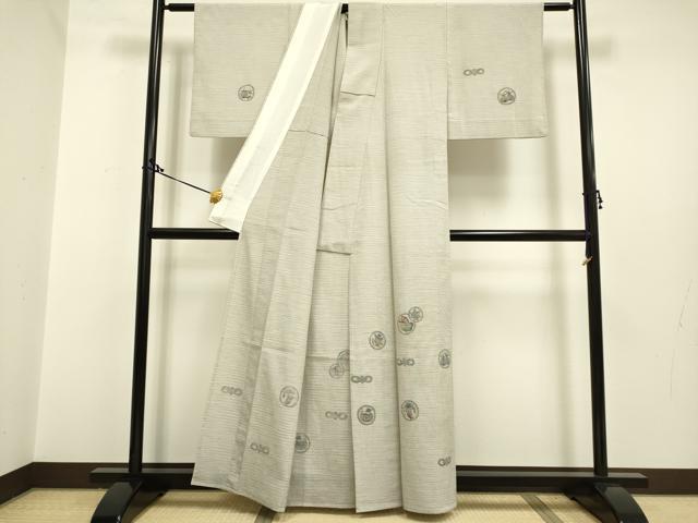 平和屋着物▽本塩沢 訪問着 単衣 作家物 やまだ織 型染 花鳥丸文 正絹 逸品 DAAP7514du