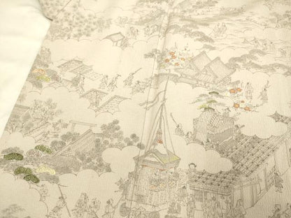 平和屋着物▽創業460年・千總 訪問着 単衣 刺繍 手描き 人物風景文 正絹 逸品 DAAP7515du
