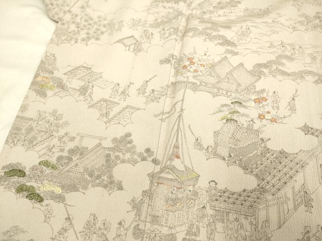 平和屋着物▽創業460年・千總 訪問着 単衣 刺繍 手描き 人物風景文 正絹 逸品 DAAP7515du