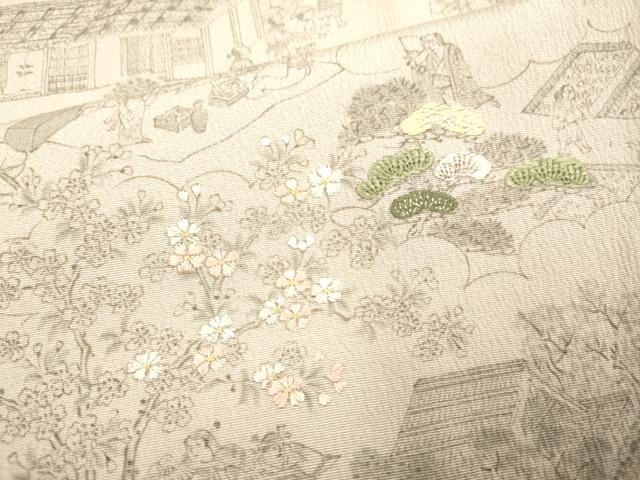 平和屋着物▽創業460年・千總 訪問着 単衣 刺繍 手描き 人物風景文 正絹 逸品 DAAP7515du