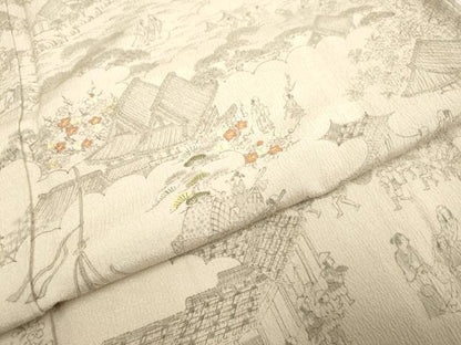 平和屋着物▽創業460年・千總 訪問着 単衣 刺繍 手描き 人物風景文 正絹 逸品 DAAP7515du