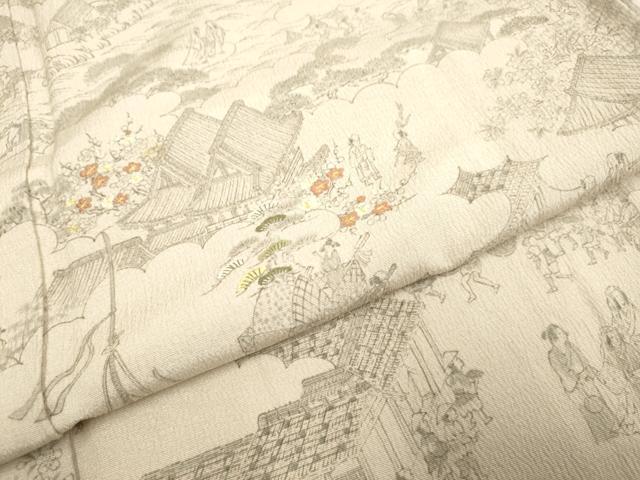 平和屋着物▽創業460年・千總 訪問着 単衣 刺繍 手描き 人物風景文 正絹 逸品 DAAP7515du
