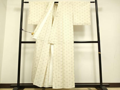 平和屋着物▽上質な紬 単衣 麻の葉文様 正絹 逸品 DAAP7516du
