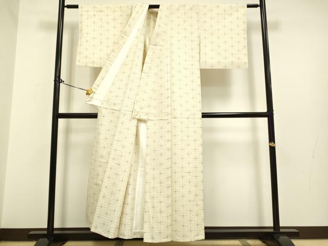 平和屋着物▽上質な紬 単衣 麻の葉文様 正絹 逸品 DAAP7516du