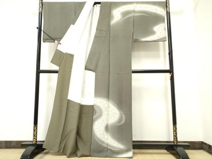 平和屋着物●訪問着　湯谷文雄　刺繍　舞桜文　暈し染め　金糸　正絹　逸品　DAAP7824yyy