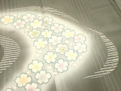 平和屋着物●訪問着　湯谷文雄　刺繍　舞桜文　暈し染め　金糸　正絹　逸品　DAAP7824yyy