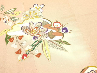 平和屋着物●訪問着 駒刺繍 松取り枝花文 暈し染め 金彩 鬼しぼ縮緬 正絹 逸品 DAAP7846yyy