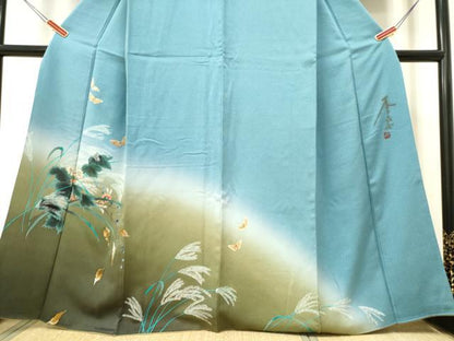 平和屋着物●染色作家　木下茂森　訪問着　手描き　舞蝶草花文　暈し染め　正絹　逸品　DAAP7885yyy