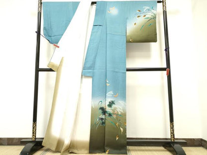 平和屋着物●染色作家　木下茂森　訪問着　手描き　舞蝶草花文　暈し染め　正絹　逸品　DAAP7885yyy