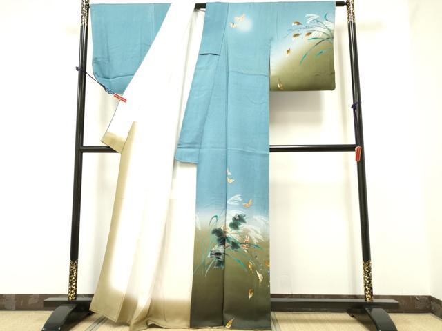 平和屋着物●染色作家　木下茂森　訪問着　手描き　舞蝶草花文　暈し染め　正絹　逸品　DAAP7885yyy
