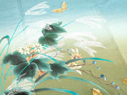平和屋着物●染色作家　木下茂森　訪問着　手描き　舞蝶草花文　暈し染め　正絹　逸品　DAAP7885yyy