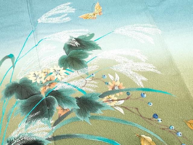 平和屋着物●染色作家　木下茂森　訪問着　手描き　舞蝶草花文　暈し染め　正絹　逸品　DAAP7885yyy