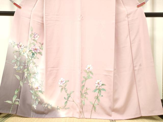 平和屋着物●藍墨作家 木田慎一 訪問着 手描き 草花文 暈し染め 正絹 逸品 DAAP7887yyy