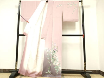平和屋着物●藍墨作家 木田慎一 訪問着 手描き 草花文 暈し染め 正絹 逸品 DAAP7887yyy