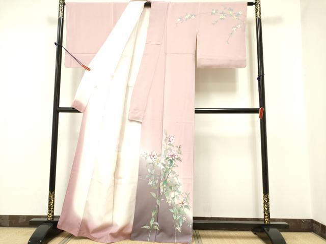 平和屋着物●藍墨作家 木田慎一 訪問着 手描き 草花文 暈し染め 正絹 逸品 DAAP7887yyy
