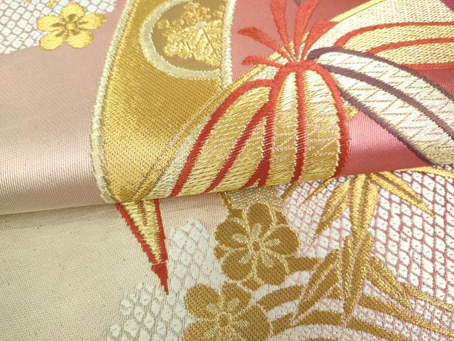 平和屋着物■全通柄袋帯　笹竹花文　金糸　正絹　逸品　DAAP8541sf