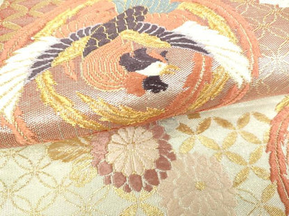 平和屋着物■六通柄袋帯　唐織　鳳凰花丸文　金糸　正絹　逸品　DAAP8573sf