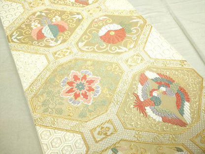 平和屋着物■六通柄袋帯　唐織　蜀江向かい鳥花文　金糸　正絹　逸品　DAAP8578sf