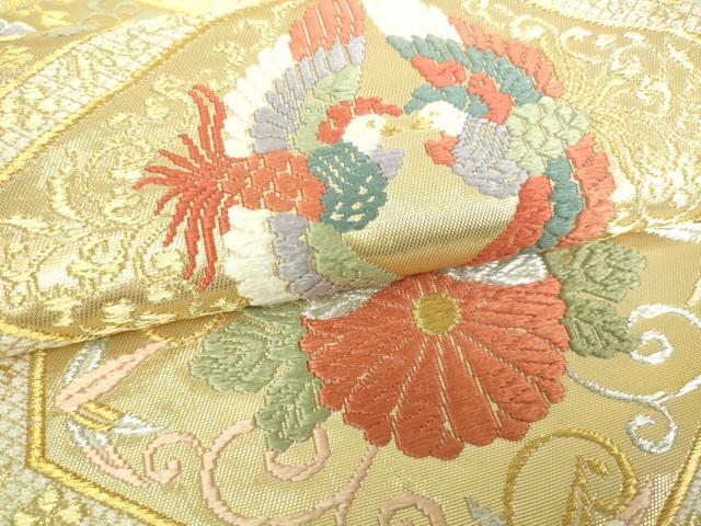 平和屋着物■六通柄袋帯　唐織　蜀江向かい鳥花文　金糸　正絹　逸品　DAAP8578sf