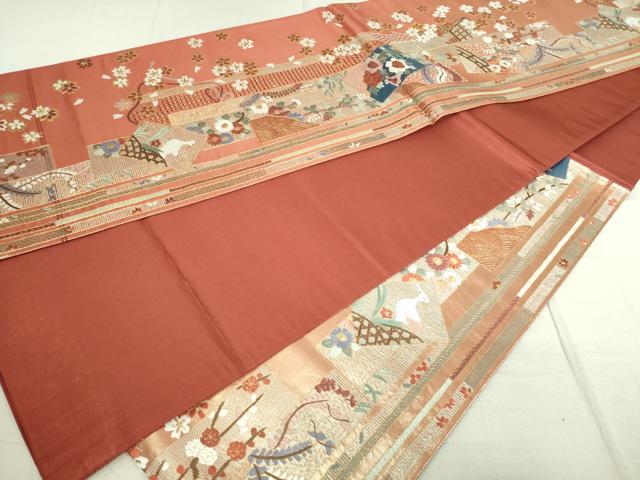 平和屋着物■六通柄袋帯　唐織　色紙花鳥文　金糸　正絹　逸品　DAAP8581sf