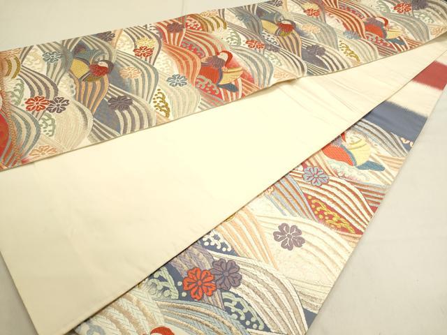 平和屋着物■六通柄袋帯 唐織 立波鴛鴦花文 金糸 正絹 逸品 DAAP8794sf