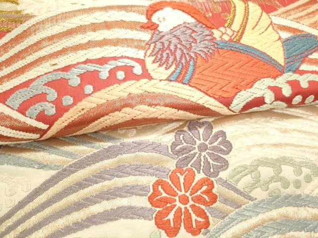 平和屋着物■六通柄袋帯 唐織 立波鴛鴦花文 金糸 正絹 逸品 DAAP8794sf