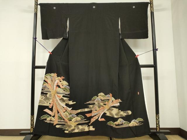 平和屋着物■豪華黒留袖　万寿染　駒刺繍　束ね熨斗扇面松文　金彩　やまと誂製　正絹　逸品　DAAP9468ma