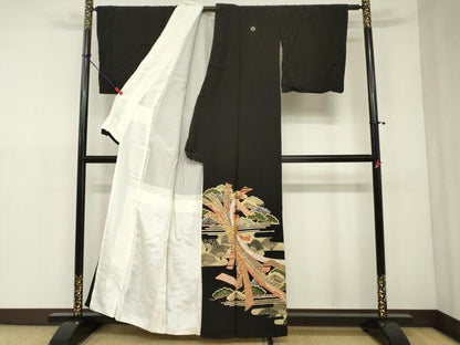 平和屋着物■豪華黒留袖　万寿染　駒刺繍　束ね熨斗扇面松文　金彩　やまと誂製　正絹　逸品　DAAP9468ma
