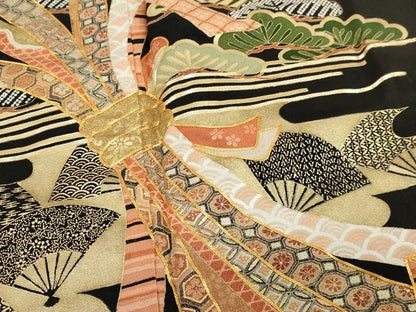 平和屋着物■豪華黒留袖　万寿染　駒刺繍　束ね熨斗扇面松文　金彩　やまと誂製　正絹　逸品　DAAP9468ma