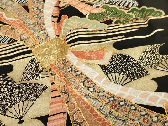 平和屋着物■豪華黒留袖　万寿染　駒刺繍　束ね熨斗扇面松文　金彩　やまと誂製　正絹　逸品　DAAP9468ma