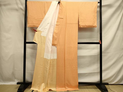平和屋着物●上質な色無地 紗綾形地紋 杏色 正絹 逸品 DAAP9787op
