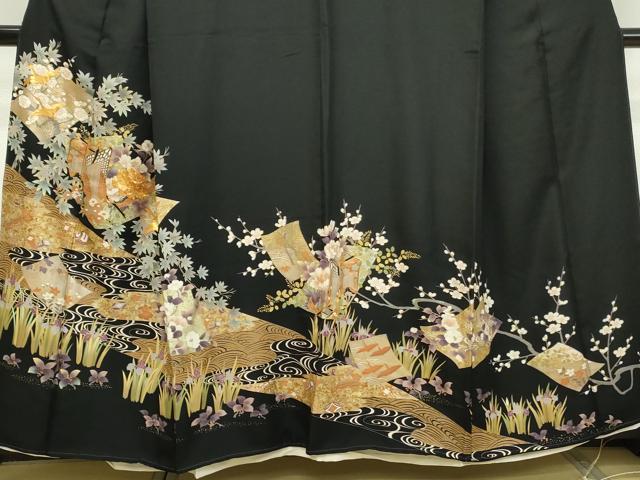 ZY-584 黒留袖 作家物 トールサイズ 金駒刺繍 共八掛 鶴 松 金彩 逸品 ZY-584 黒留袖 作家物 トールサイズ 金駒刺繍 共八掛 鶴 松 金彩