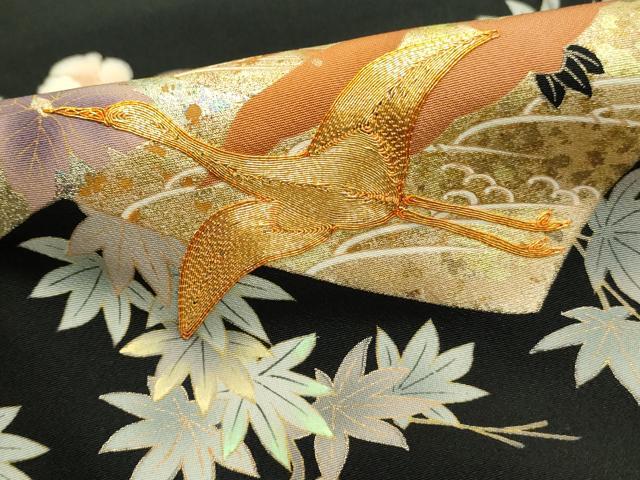 平和屋着物□豪華黒留袖 駒刺繍 御所車飛鶴草花文 金彩 鈴乃屋
