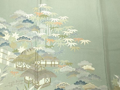 平和屋着物■豪華色留袖　流水風景松文　暈し染め　金彩　正絹　逸品　BAAS6313we