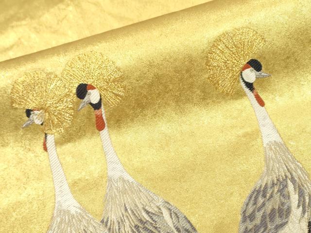 平和屋着物●西陣 長嶋成織物 ながしま帯 上村松篁 太鼓柄袋帯 瀞金錦 冠鶴 本金箔 共箱付き 正絹 逸品 DAAQ2445fe
