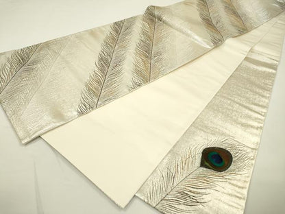 平和屋着物●太鼓柄袋帯　刺繍　孔雀羽文　金銀糸　引箔　正絹　逸品　DAAQ2496fe