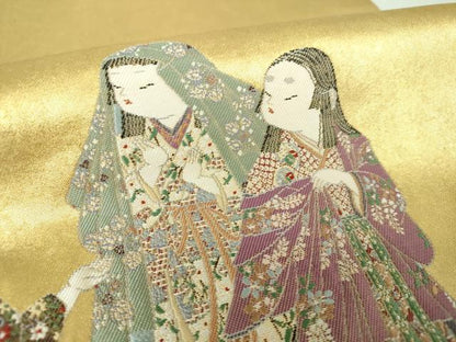 平和屋着物●加賀友禅の巨匠　初代　由水十久　西陣　長嶋成織物　ながしま帯　太鼓柄袋帯　観桜　引箔　本金箔　瀞金錦　逸品　DAAQ2819ps