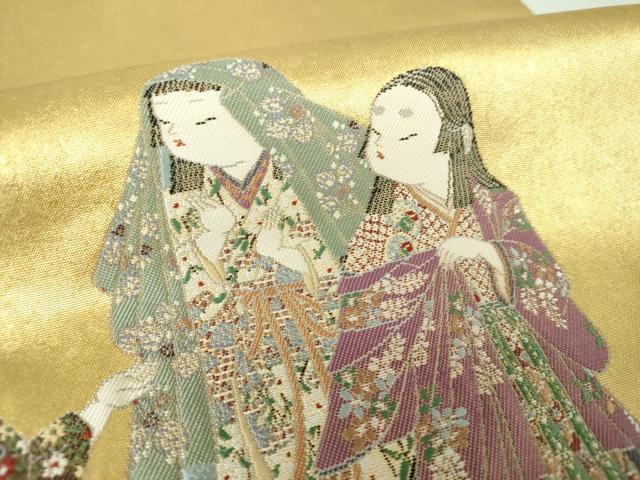平和屋着物●加賀友禅の巨匠　初代　由水十久　西陣　長嶋成織物　ながしま帯　太鼓柄袋帯　観桜　引箔　本金箔　瀞金錦　逸品　DAAQ2819ps