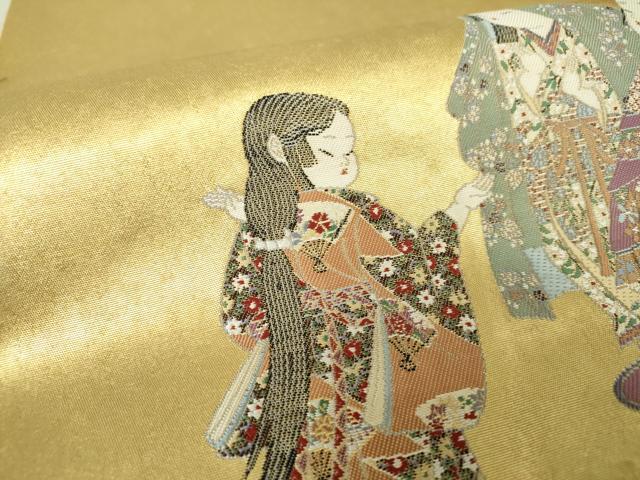 平和屋着物●加賀友禅の巨匠　初代　由水十久　西陣　長嶋成織物　ながしま帯　太鼓柄袋帯　観桜　引箔　本金箔　瀞金錦　逸品　DAAQ2819ps