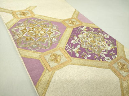 平和屋着物●京の名門　じゅらく謹製　帝王紫　爪掻き本綴れ　太鼓柄袋帯　駒刺繍　蜀江鳳凰花文　金糸　反端付き　正絹　逸品　DAAQ2825ps